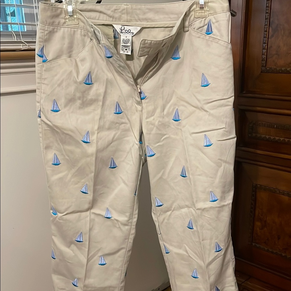 Sailboat Embroidered Khaki Pants